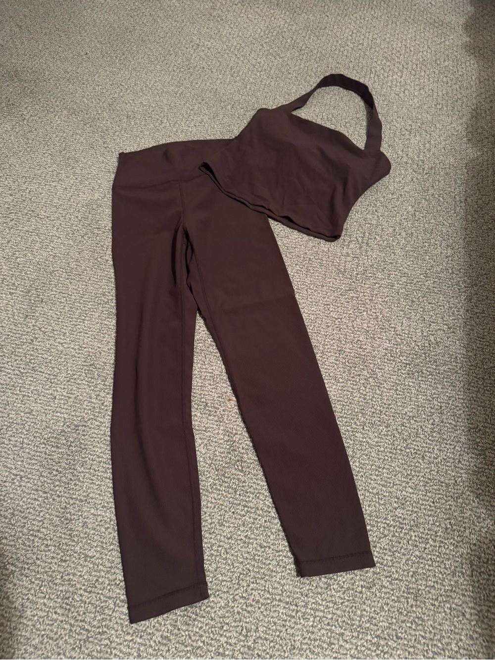 High-Rise Brown Leggings with Matching Halter Crop Top